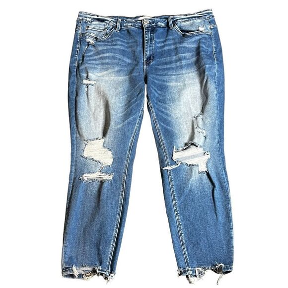 Vervet ladies Plus Size Midrise Skinny Jeans Heirloom Distressed Wash V2301-P - Picture 3 of 7